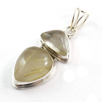 Factory made solid silver wholesale Rutilated quartz gemstone pendant